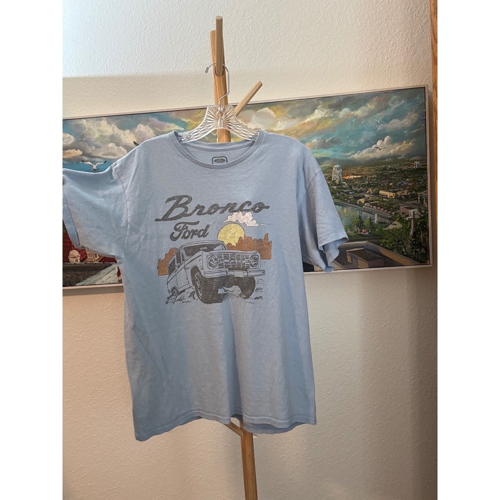 Ford Bronco Graphic Tee Mens Large Blue Vintage Style Truck Shirt